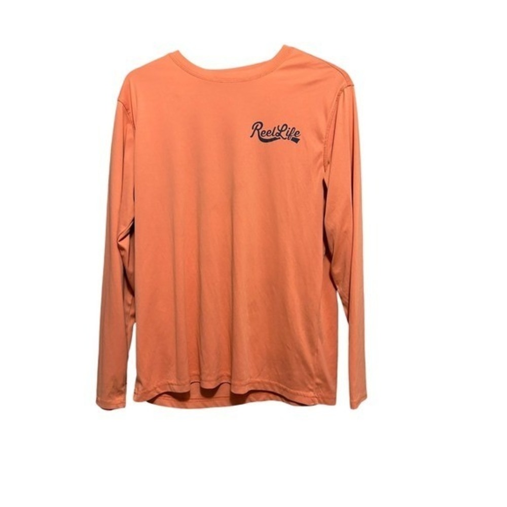 Reel Life‎ Long Sleeve Performance Shirt Coral Blue Graphic Fishing Outdoor Med